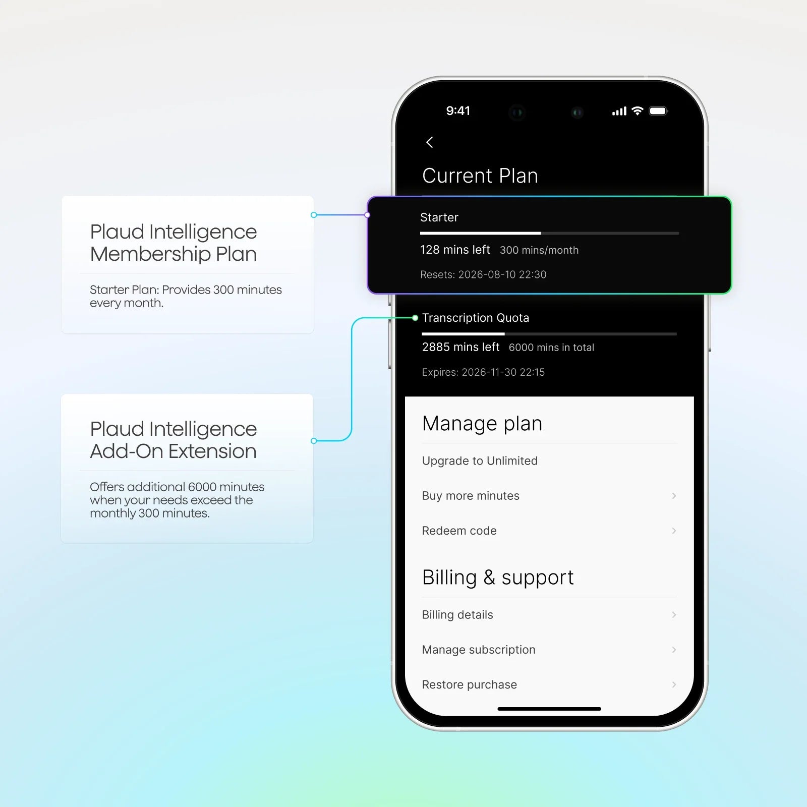 Plaud Intelligence Add-On Extension (6,000 mins)