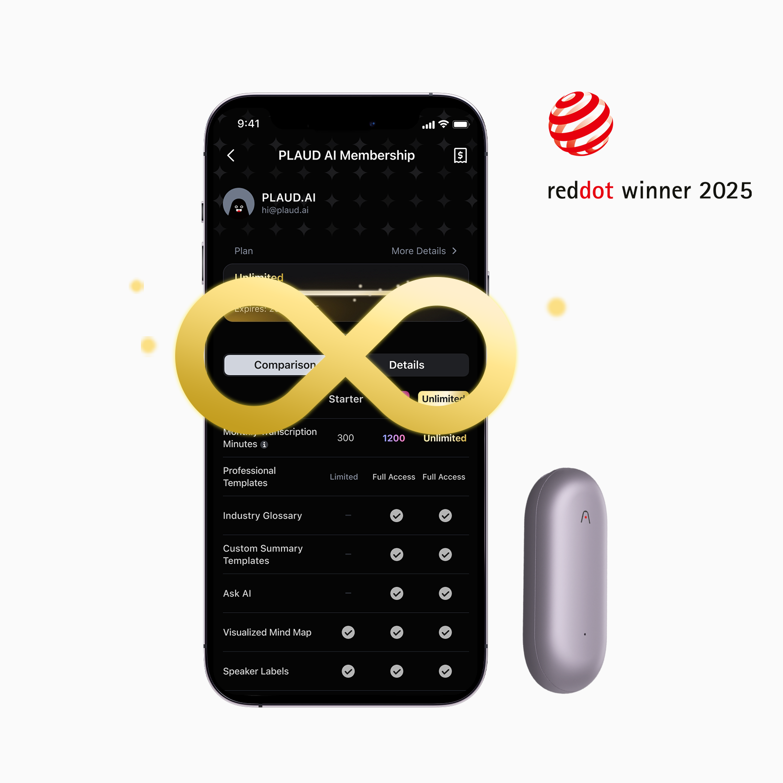 Plaud NotePin & AI Annual Unlimited Plan