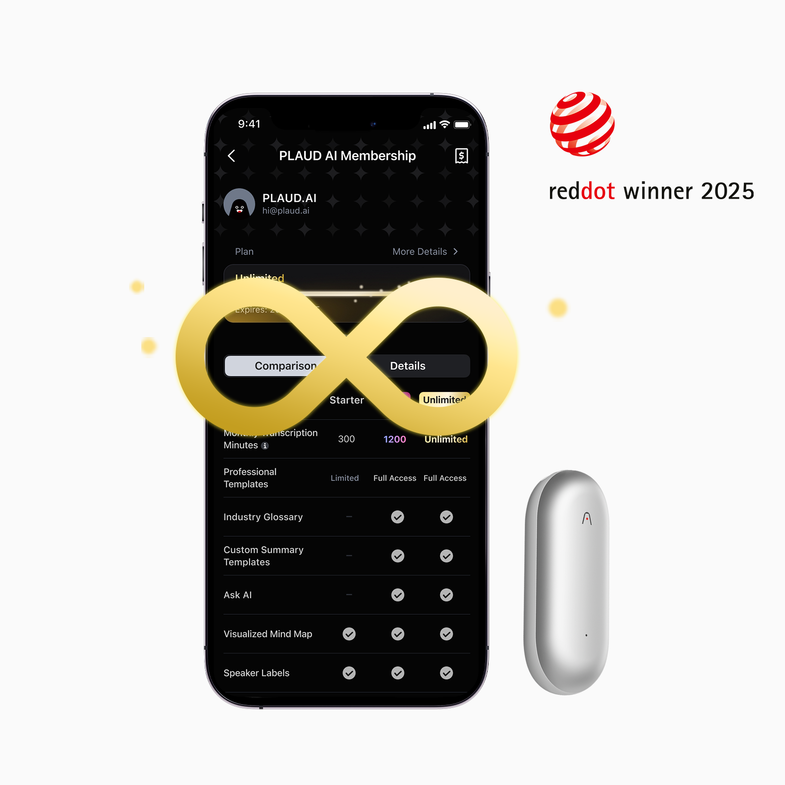 Plaud NotePin & AI Annual Unlimited Plan